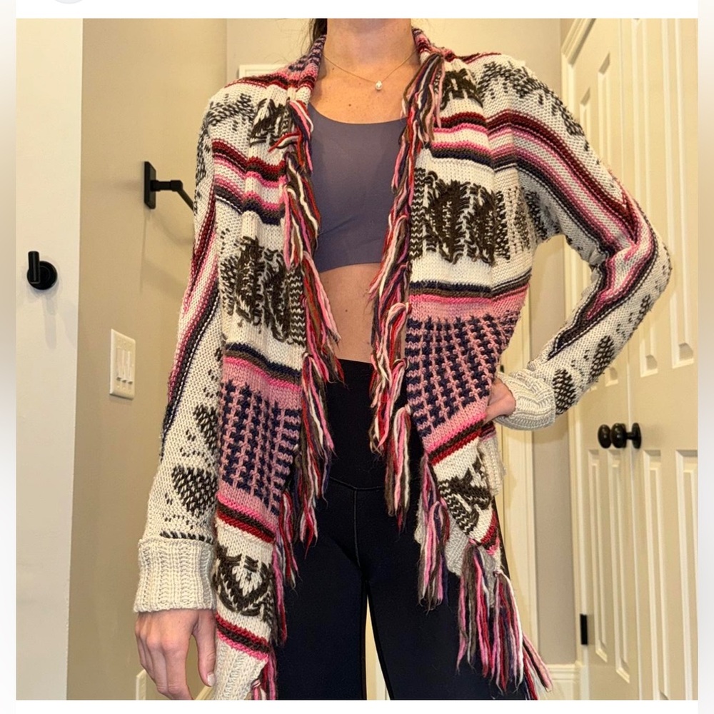 American Eagle Outfitters Patterned Cardigan - Pink and Cream